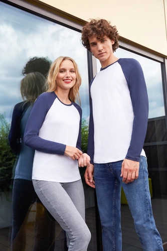 Футболка мужская с длинным рукавом Funky Lsl, белая с темно-синим Футболка мужская с длинным рукавом Funky Lsl, белая с темно-синим