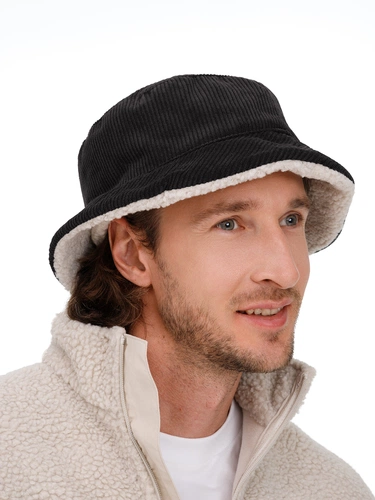 Панама Bucket двусторонняя утепленная, темно-серая с бежевым Панама Bucket двусторонняя утепленная, темно-серая с бежевым