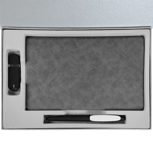 Коробка Silk с ложементом под ежедневник 13x21 см, флешку и ручку, ver. 2, серая Коробка Silk с ложементом под ежедневник 13x21 см, флешку и ручку, ver. 2, серая