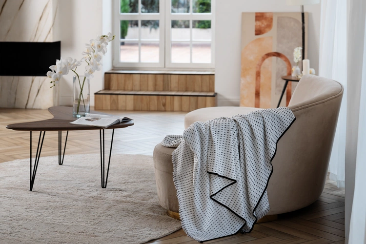 Плед Fringy, белый с черным Плед Fringy, белый с черным