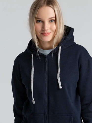 Толстовка на молнии с капюшоном Unit Siverga Heavy, темно-синяя Толстовка на молнии с капюшоном Unit Siverga Heavy, темно-синяя