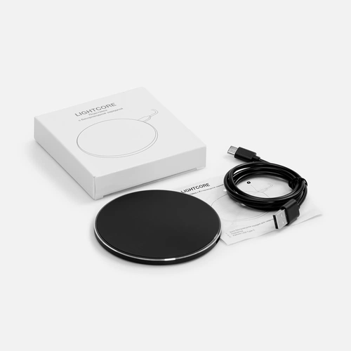 Беспроводное зарядное устройство с подсветкой Lightcore, черное Беспроводное зарядное устройство с подсветкой Lightcore, черное