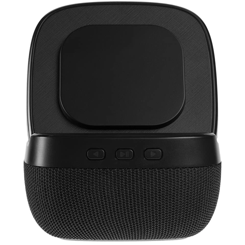 Колонка с беспроводной зарядкой Esca и подсветкой логотипа, черная Колонка с беспроводной зарядкой Esca и подсветкой логотипа, черная