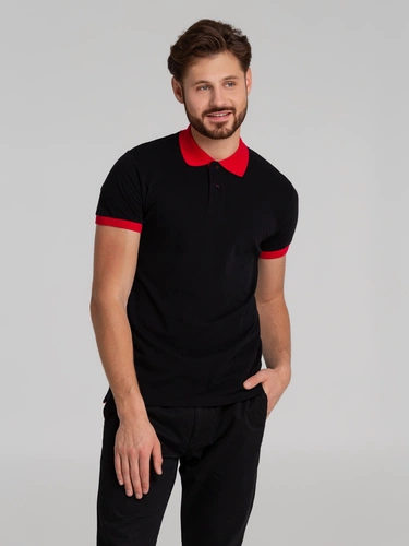 Рубашка поло Prince 190, черная с красным Рубашка поло Prince 190, черная с красным