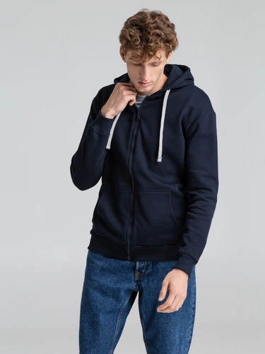Толстовка на молнии с капюшоном Unit Siverga Heavy, темно-синяя Толстовка на молнии с капюшоном Unit Siverga Heavy, темно-синяя