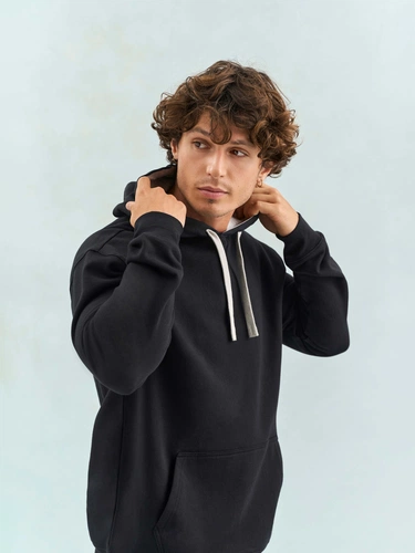 Худи унисекс Cameron, черное с серым меланжем Худи унисекс Cameron, черное с серым меланжем