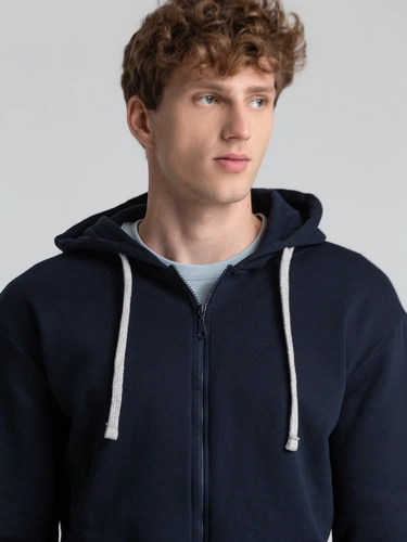 Толстовка на молнии с капюшоном Unit Siverga Heavy, темно-синяя Толстовка на молнии с капюшоном Unit Siverga Heavy, темно-синяя