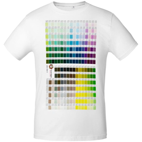Футболка T-bolka 160 c DTG-печатью Kornit Color Chart 2, белая Футболка T-bolka 160 c DTG-печатью Kornit Color Chart 2, белая