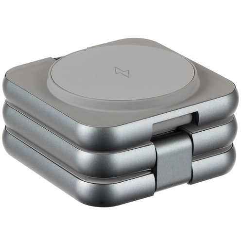 Складная станция беспроводной зарядки Terza, серебристая Складная станция беспроводной зарядки Terza, серебристая