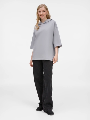 Футболка оверсайз унисекс с капюшоном Neofit, светло-серая Футболка оверсайз унисекс с капюшоном Neofit, светло-серая