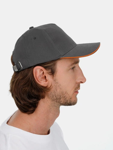Бейсболка Long Beach, серая с оранжевым Бейсболка Long Beach, серая с оранжевым