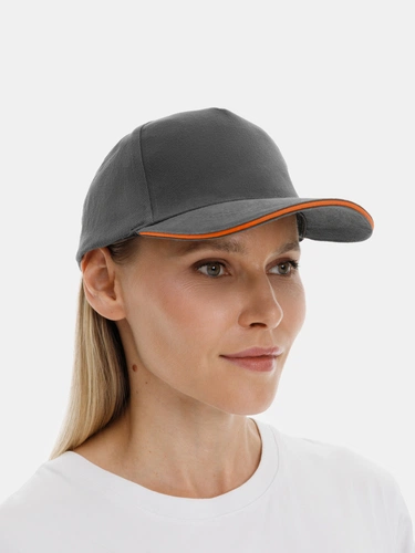 Бейсболка Long Beach, серая с оранжевым Бейсболка Long Beach, серая с оранжевым