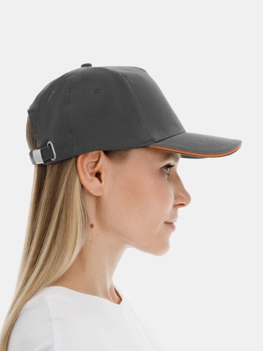 Бейсболка Long Beach, серая с оранжевым Бейсболка Long Beach, серая с оранжевым