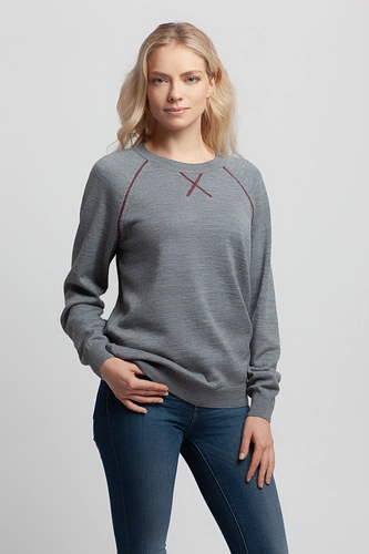 Джемпер Stitch с контрастной отделкой, серый с бордовым Джемпер Stitch с контрастной отделкой, серый с бордовым