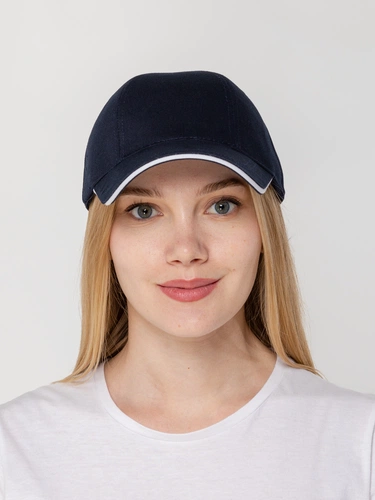 Бейсболка Canopy, темно-синяя с белым кантом Бейсболка Canopy, темно-синяя с белым кантом