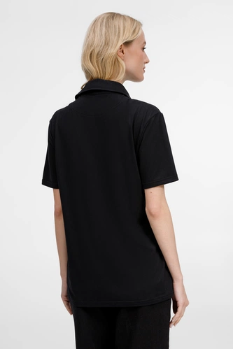 Рубашка поло унисекс Senti, черная Рубашка поло унисекс Senti, черная