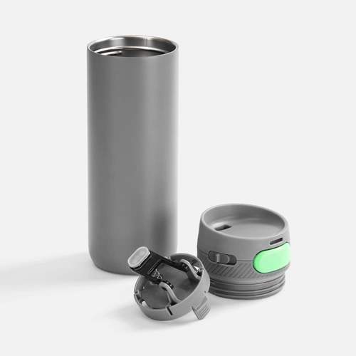 Термостакан X1 с цветной кнопкой, серый с зеленым Термостакан X1 с цветной кнопкой, серый с зеленым