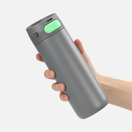 Термостакан X1 с цветной кнопкой, серый с зеленым Термостакан X1 с цветной кнопкой, серый с зеленым