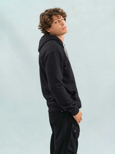 Худи унисекс Cameron, черное с серым меланжем Худи унисекс Cameron, черное с серым меланжем