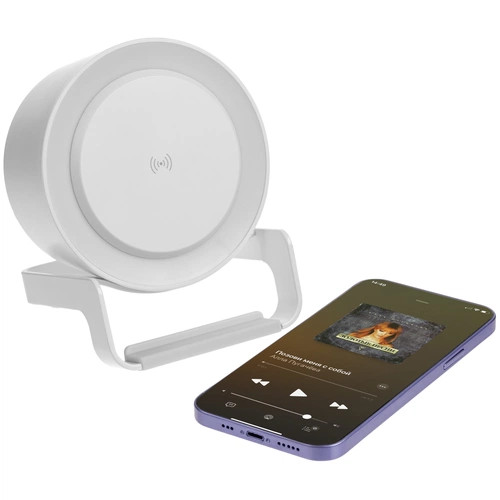 Лампа с колонкой и беспроводной зарядкой moonLight, белая Лампа с колонкой и беспроводной зарядкой moonLight, белая