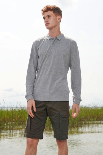 Рубашка поло унисекс с длинным рукавом Planet LSL, серый меланж Рубашка поло унисекс с длинным рукавом Planet LSL, серый меланж