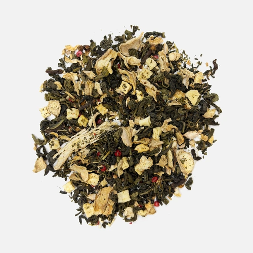 Чай «Сокочай», зеленый с соком имбиря, яблоком, гвоздикой и розовым перцем Чай «Сокочай», зеленый с соком имбиря, яблоком, гвоздикой и розовым перцем