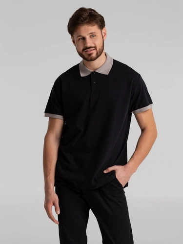 Рубашка поло Prince 190, черная с серым Рубашка поло Prince 190, черная с серым