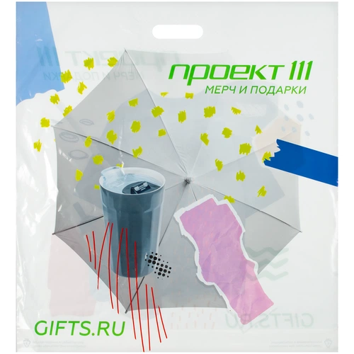 Пакет полиэтиленовый «Проект 111. Мерч и подарки», большой, белый Пакет полиэтиленовый «Проект 111. Мерч и подарки», большой, белый