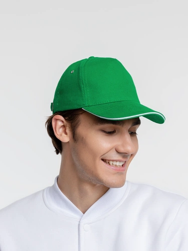 Бейсболка Classic, ярко-зеленая с белым кантом Бейсболка Classic, ярко-зеленая с белым кантом