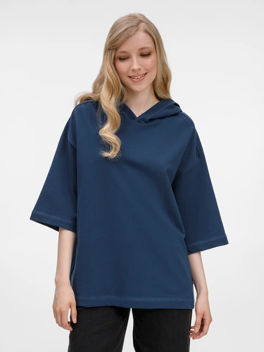 Футболка оверсайз унисекс с капюшоном Neofit, темно-синяя Футболка оверсайз унисекс с капюшоном Neofit, темно-синяя