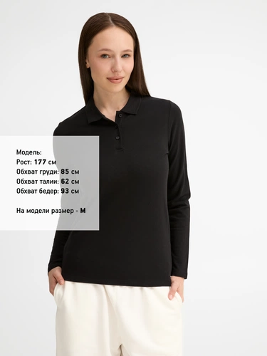 Рубашка поло женская с длинным рукавом Perfect LSL Women, черная Рубашка поло женская с длинным рукавом Perfect LSL Women, черная
