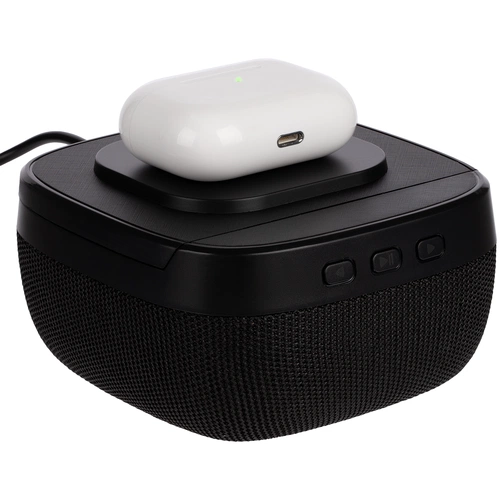 Колонка с беспроводной зарядкой Esca и подсветкой логотипа, черная Колонка с беспроводной зарядкой Esca и подсветкой логотипа, черная