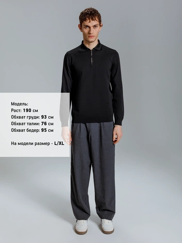 Рубашка поло мужская с длинным рукавом Terrazzo, черная Рубашка поло мужская с длинным рукавом Terrazzo, черная