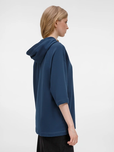 Футболка оверсайз унисекс с капюшоном Neofit, темно-синяя Футболка оверсайз унисекс с капюшоном Neofit, темно-синяя