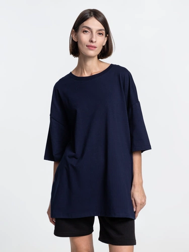 Футболка унисекс оверсайз Crosstown, темно-синяя Футболка унисекс оверсайз Crosstown, темно-синяя