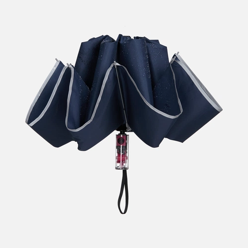 Зонт наоборот складной Futurum со светоотражающим кантом, темно-синий Зонт наоборот складной Futurum со светоотражающим кантом, темно-синий