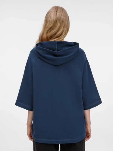 Футболка оверсайз унисекс с капюшоном Neofit, темно-синяя Футболка оверсайз унисекс с капюшоном Neofit, темно-синяя