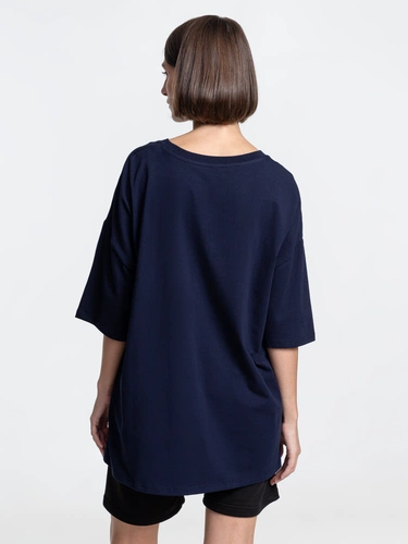 Футболка унисекс оверсайз Crosstown, темно-синяя Футболка унисекс оверсайз Crosstown, темно-синяя