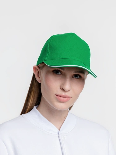 Бейсболка Classic, ярко-зеленая с белым кантом Бейсболка Classic, ярко-зеленая с белым кантом