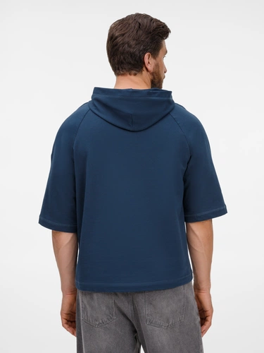 Футболка оверсайз унисекс с капюшоном Neofit, темно-синяя Футболка оверсайз унисекс с капюшоном Neofit, темно-синяя