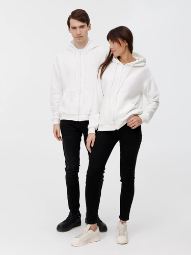 Толстовка унисекс оверсайз на молнии Zippy Terry, белая Толстовка унисекс оверсайз на молнии Zippy Terry, белая