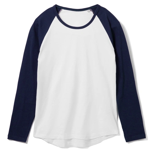 Футболка женская с длинным рукавом Milky Lsl, белая с темно-синим Футболка женская с длинным рукавом Milky Lsl, белая с темно-синим