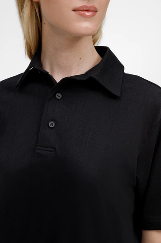 Рубашка поло унисекс Senti, черная Рубашка поло унисекс Senti, черная