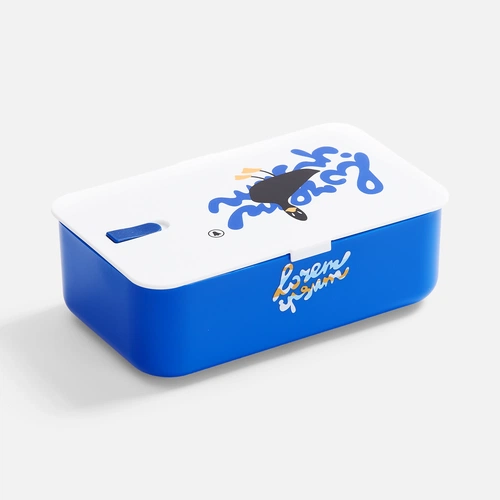 Ланчбокс Lunch Hour, белый с синим с нанесением Ланчбокс Lunch Hour, белый с синим с нанесением