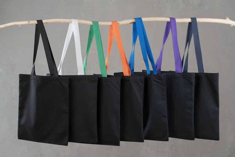 Холщовая сумка BrighTone, черная с оранжевыми ручками Холщовая сумка BrighTone, черная с оранжевыми ручками