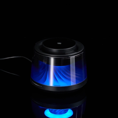 Bluetooth-колонка с подсветкой и беспроводной зарядкой Quantium, черная Bluetooth-колонка с подсветкой и беспроводной зарядкой Quantium, черная