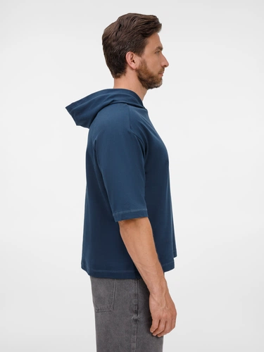 Футболка оверсайз унисекс с капюшоном Neofit, темно-синяя Футболка оверсайз унисекс с капюшоном Neofit, темно-синяя