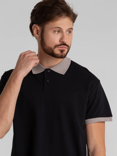 Рубашка поло Prince 190, черная с серым Рубашка поло Prince 190, черная с серым