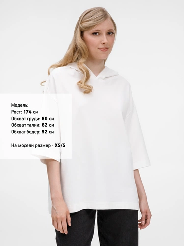 Футболка оверсайз унисекс с капюшоном Neofit, молочно-белая Футболка оверсайз унисекс с капюшоном Neofit, молочно-белая