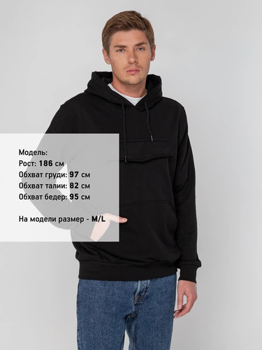Худи унисекс с карманом на груди Chest Pocket, черное Худи унисекс с карманом на груди Chest Pocket, черное